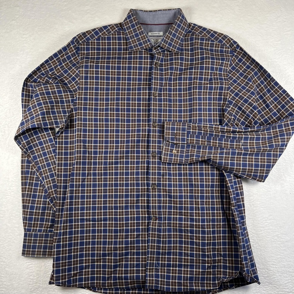 Jos. A. Bank 1905 Shirt Mens Large Blue Brown Plaid Modern Fit Button Up - Picture 3 of 7